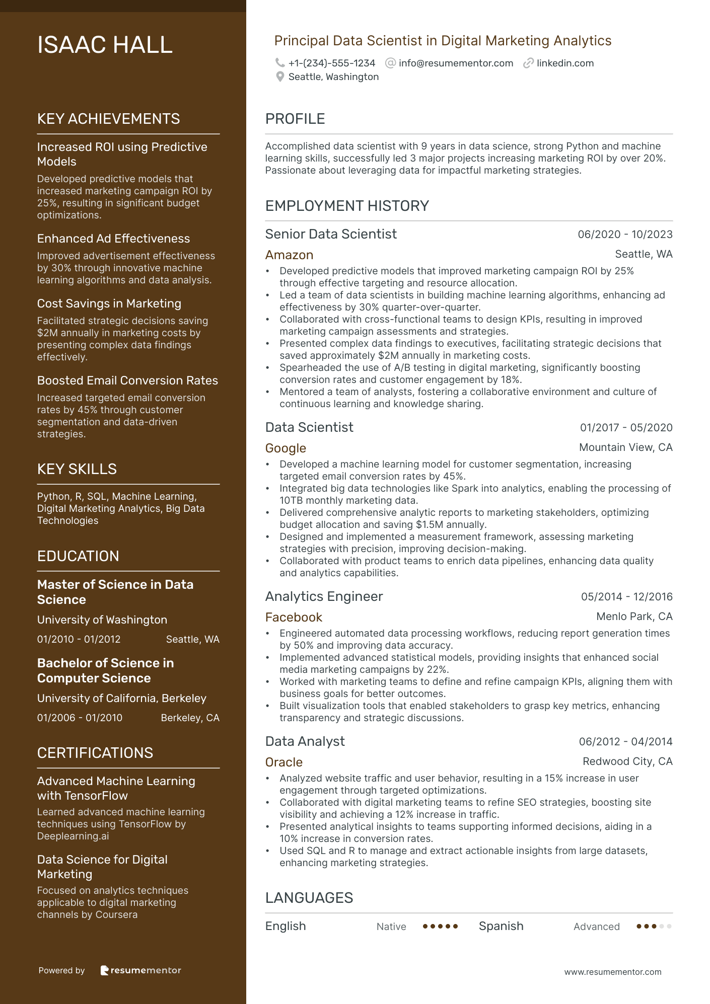 Principal Data Scientist in Digital Marketing Analytics