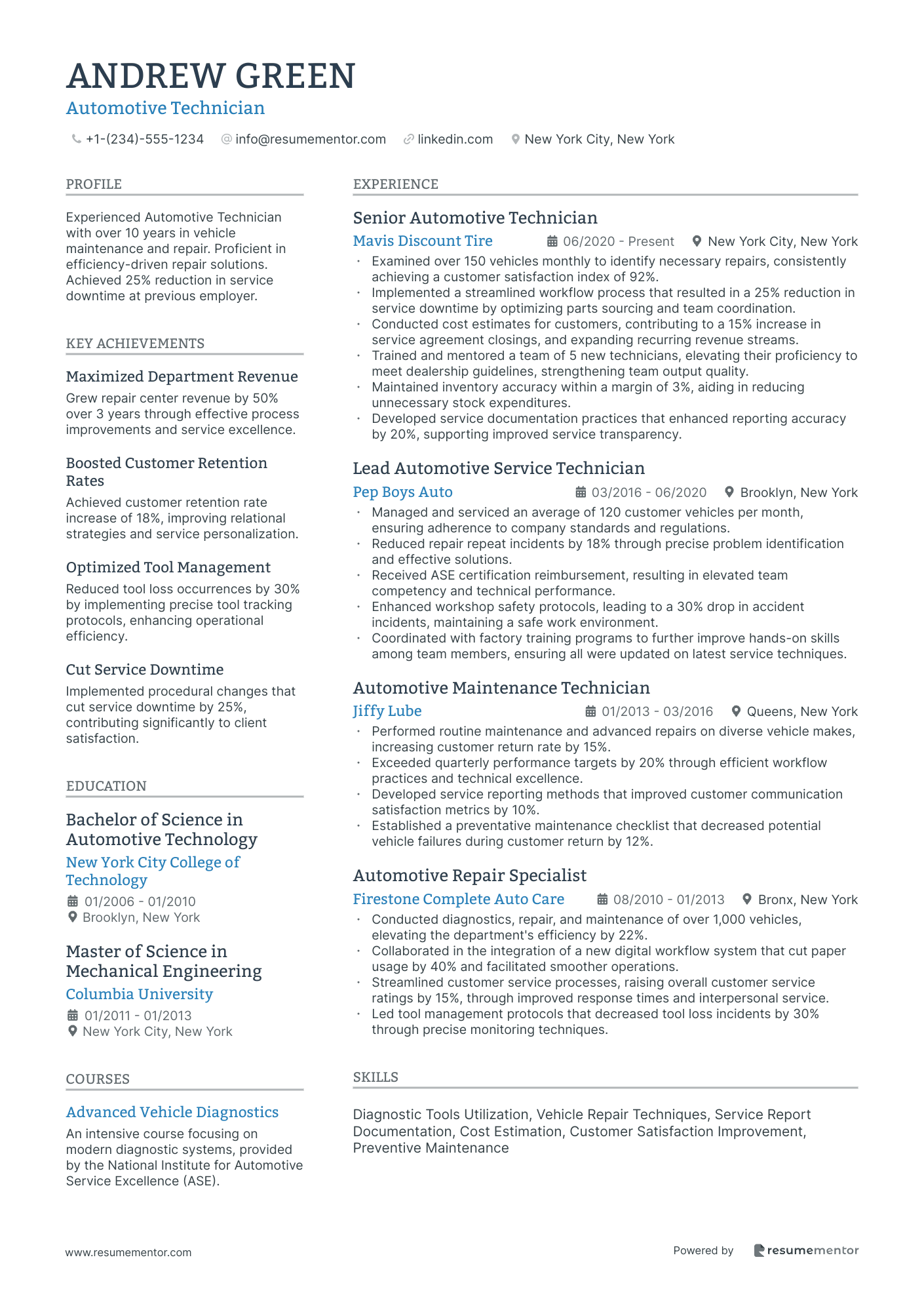 Automotive Technician Resume Examples