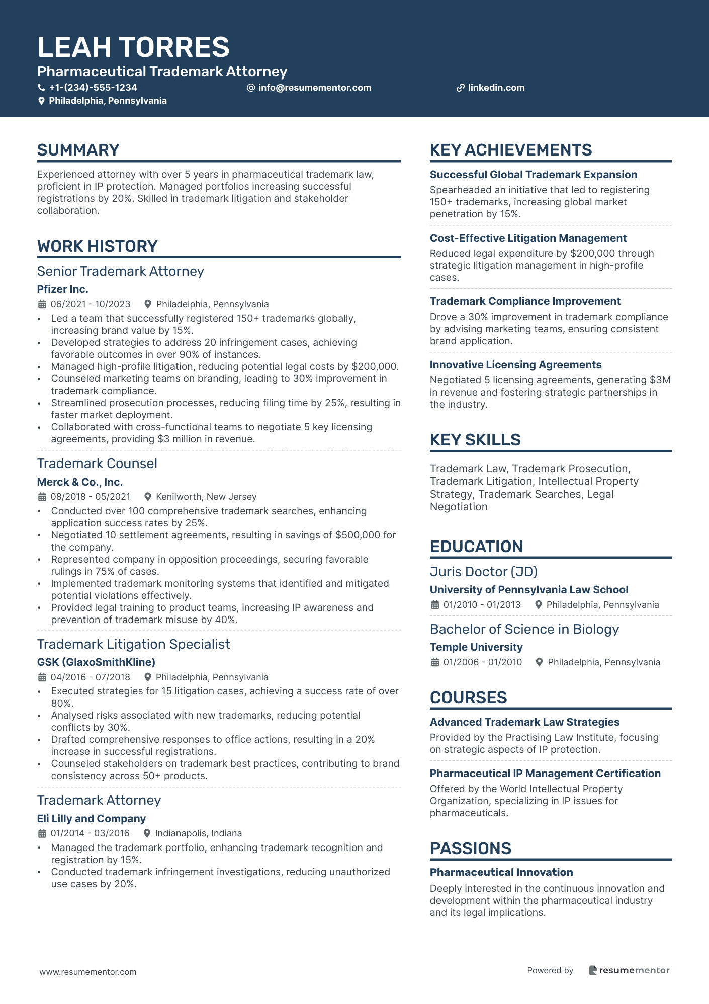 Trademark Attorney Resume Example - Free to Edit ATS-Friendly PDF - 2025