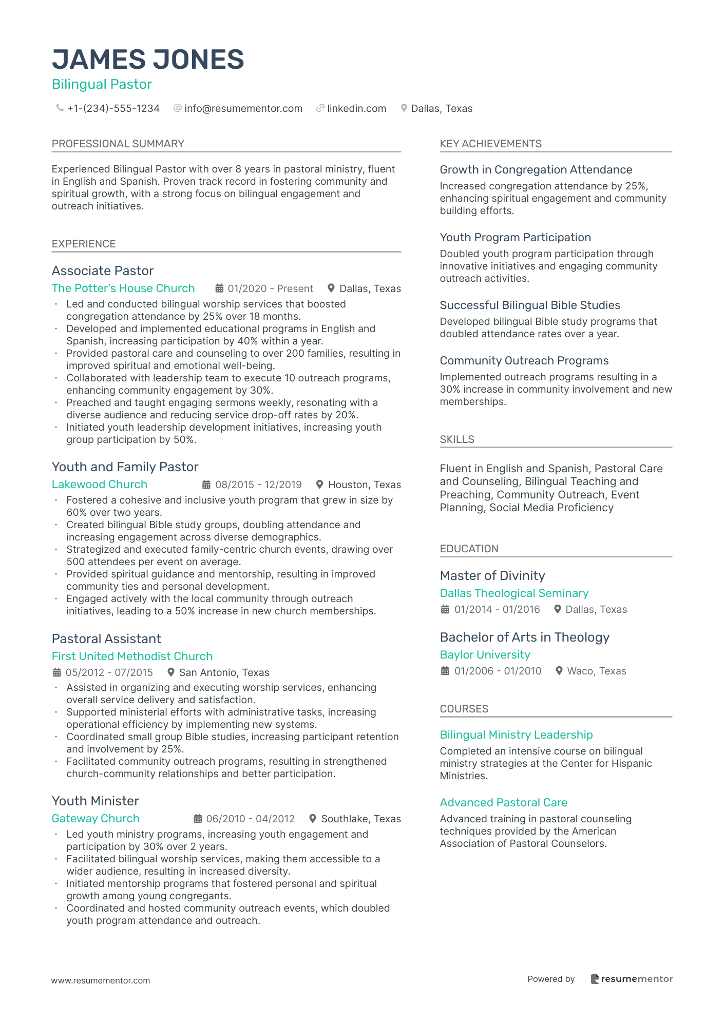 Pastor Resume Examples - Free to Edit ATS-Friendly PDF - 2025, image size:1410x1995