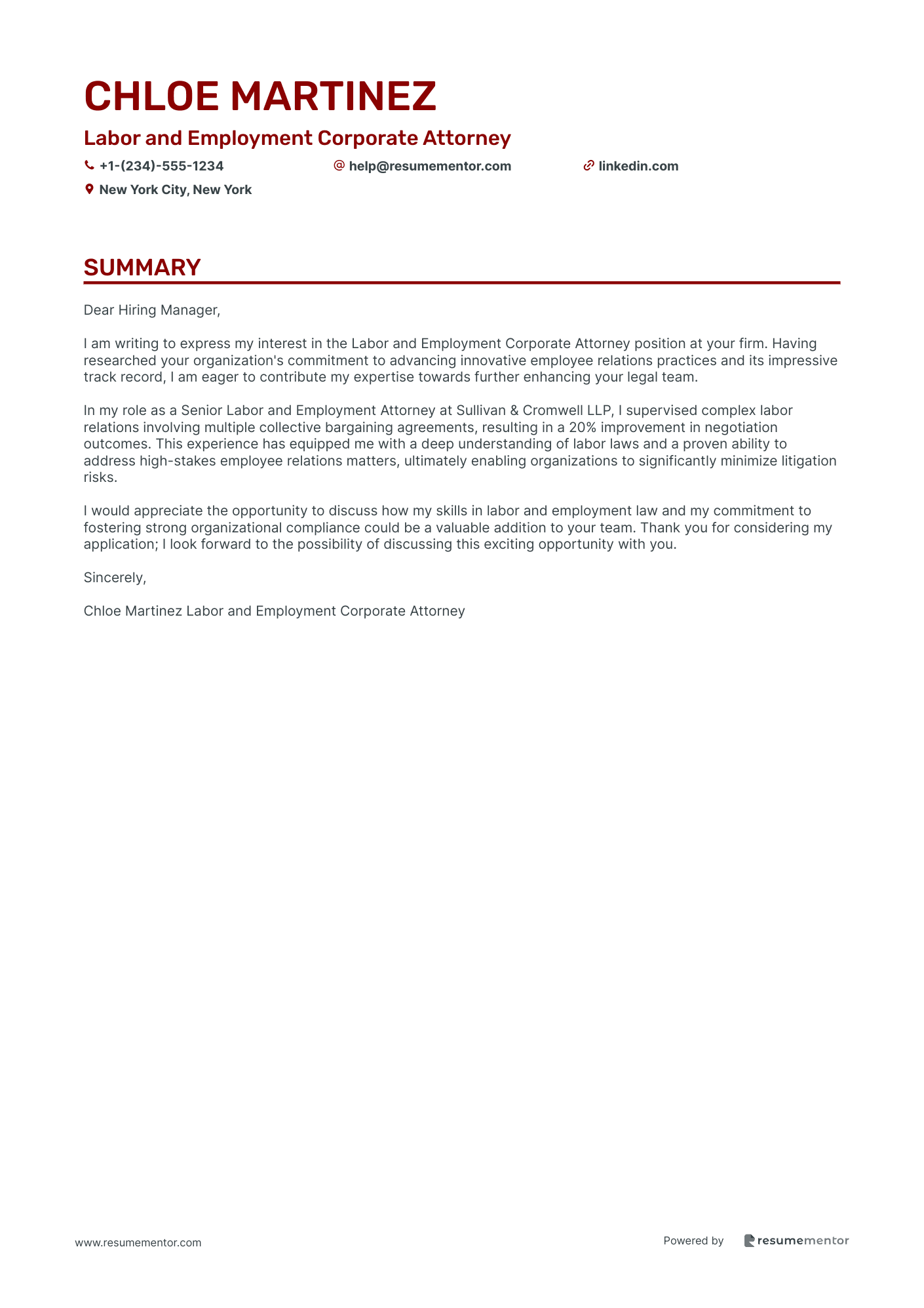 Corporate Attorney Cover Letter Examples by ResumeMentor.com - Professional Cover  Letters - Generate Cover Letter with AI, image size:1410x1995