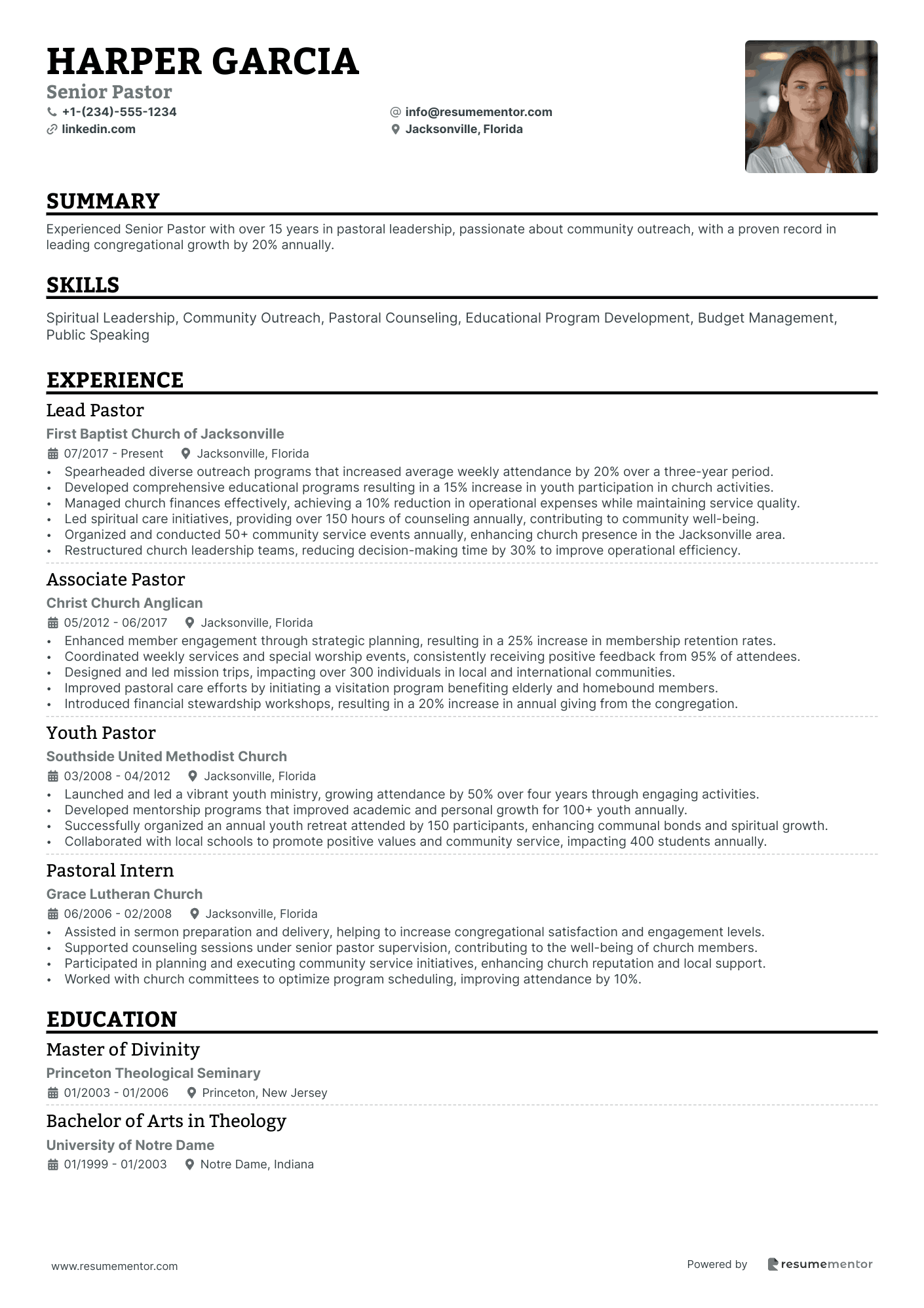 Pastor Resume Examples - Free to Edit ATS-Friendly PDF - 2025, image size:1410x1995